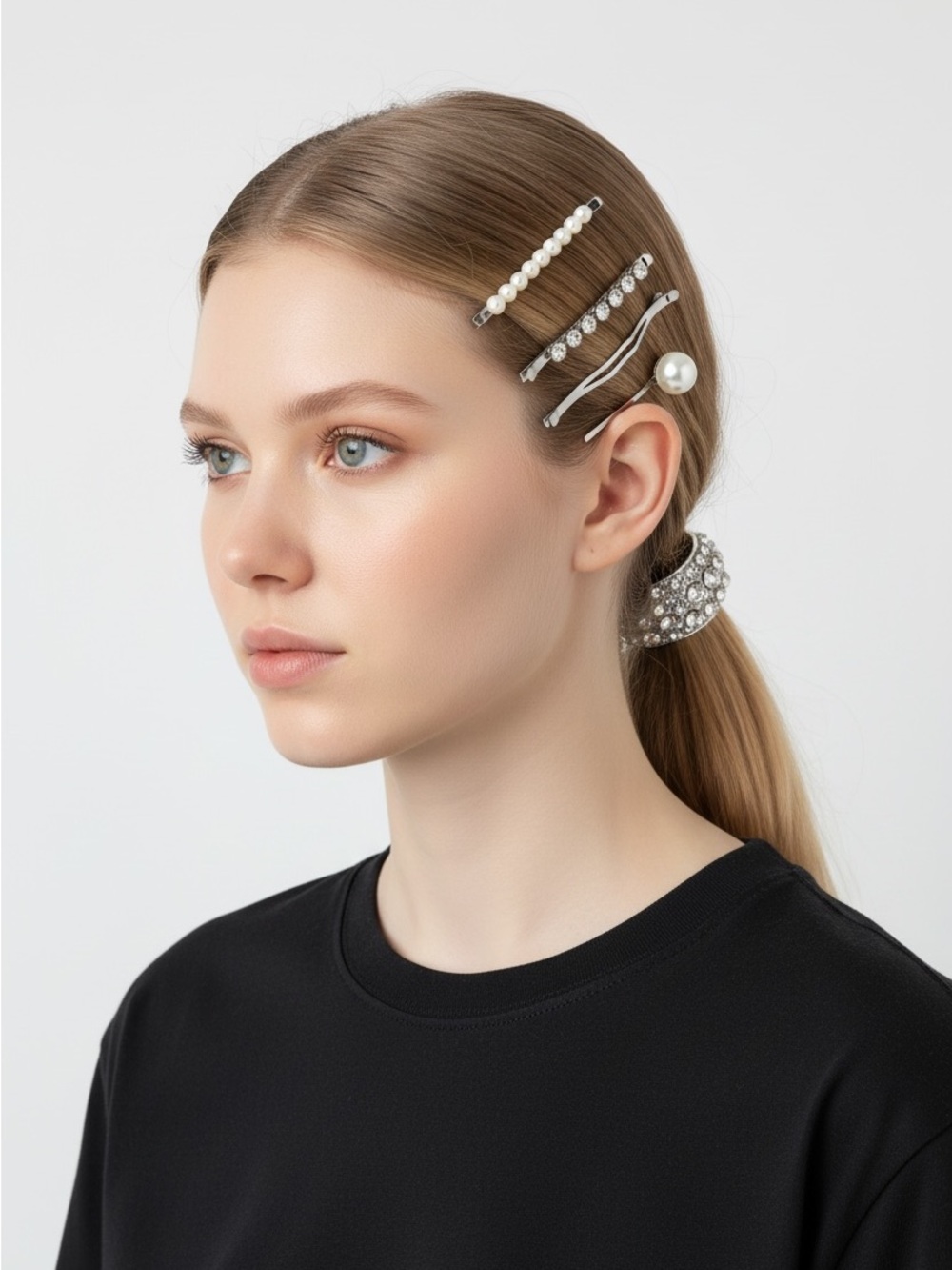 9/24 Rodan + Fields Silver and White Pearl Hair Clip Set
